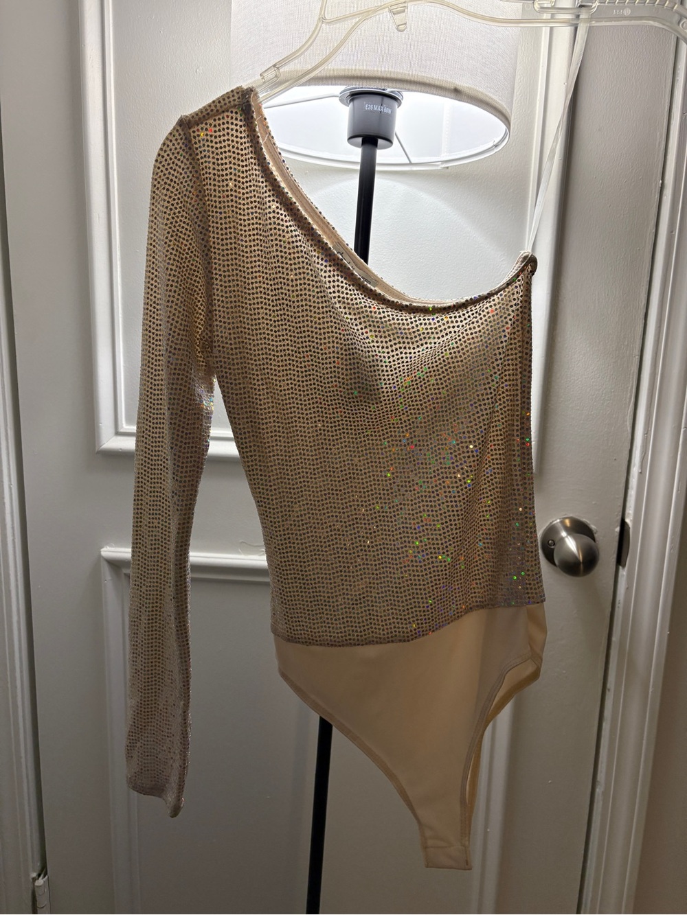 Charlotte Russe Nude Sequin One-Shoulder Bodysuit